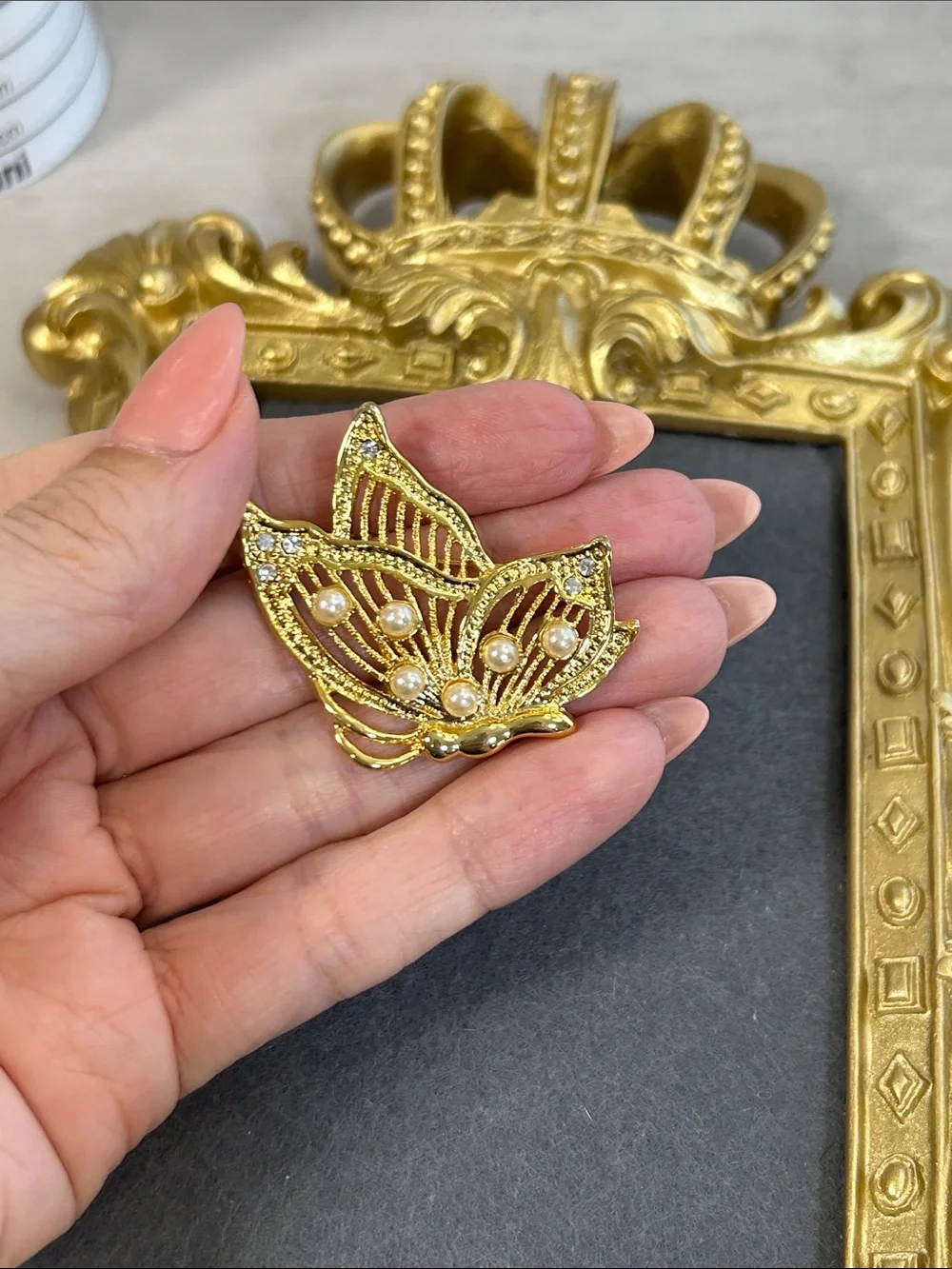 Vintage Marvella Gold Butterfly Pin with Pearl Accents - Women Accessories